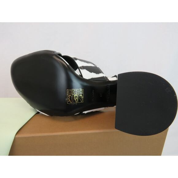 NIB BURBERRY CASTLEBAR BLACK WHITE LEATHER BUCKLE STRAP SANDAL PUMPS 37 ITALY - Picture 11 of 12